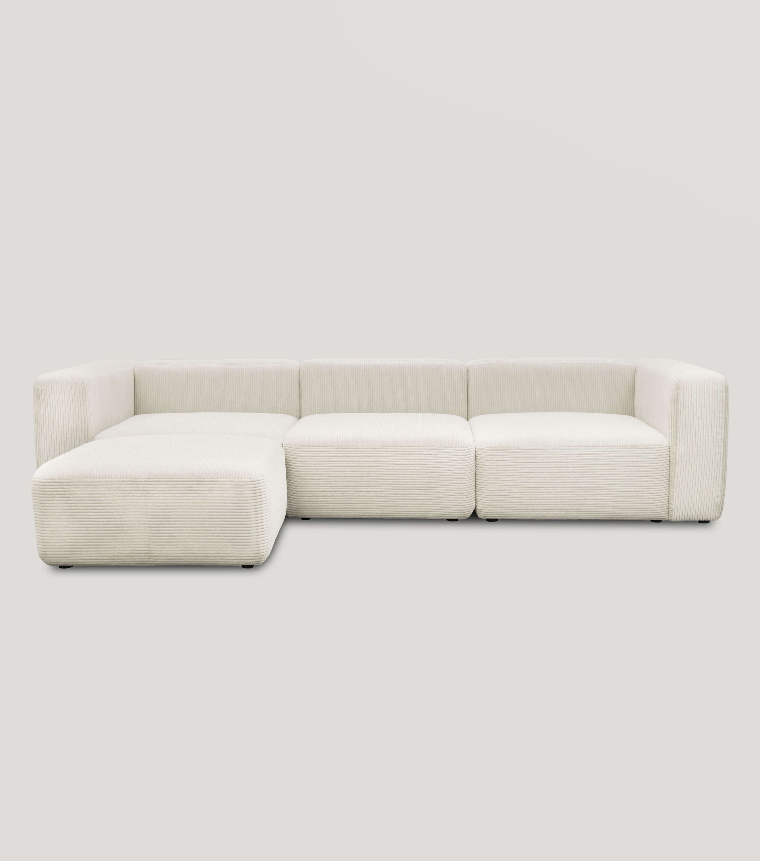Canapé 4 places avec pouf 'Cubo' en velours côtelé couleur avoine