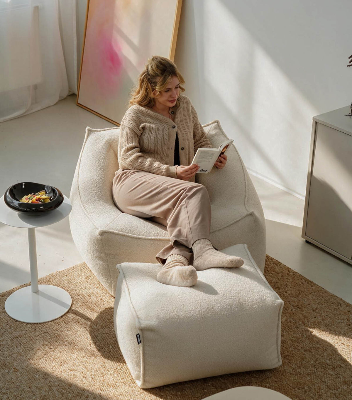 'Snug' Bouclé pouf géant fauteuil fauteuil de lecture
