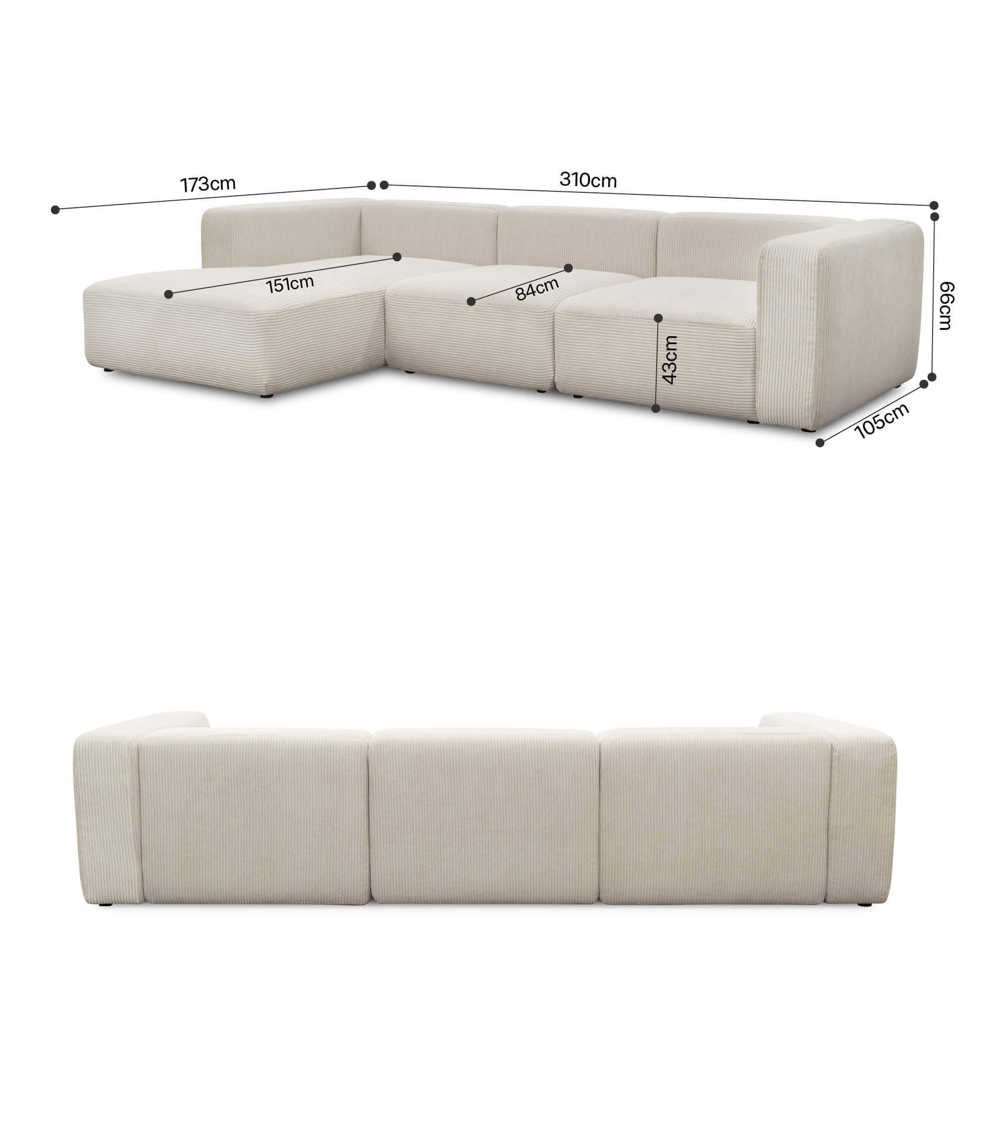 Ecksofa 4-Sitzer 'Cubo' (großes L) Ecksofa Cord Eckcouch Bigsofa 4-Sitzer Sofa 'Cubo'