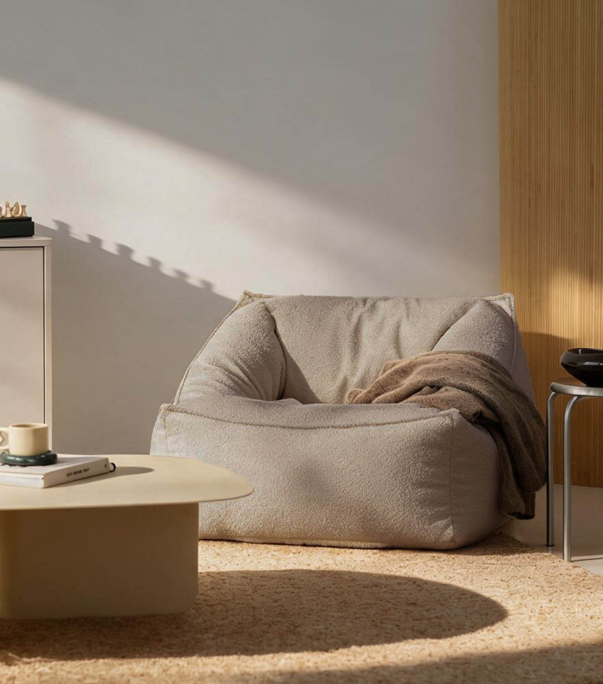 'Snug' pouf géant en Bouclé, fauteuil avec accoudoirs, fauteuil de lecture