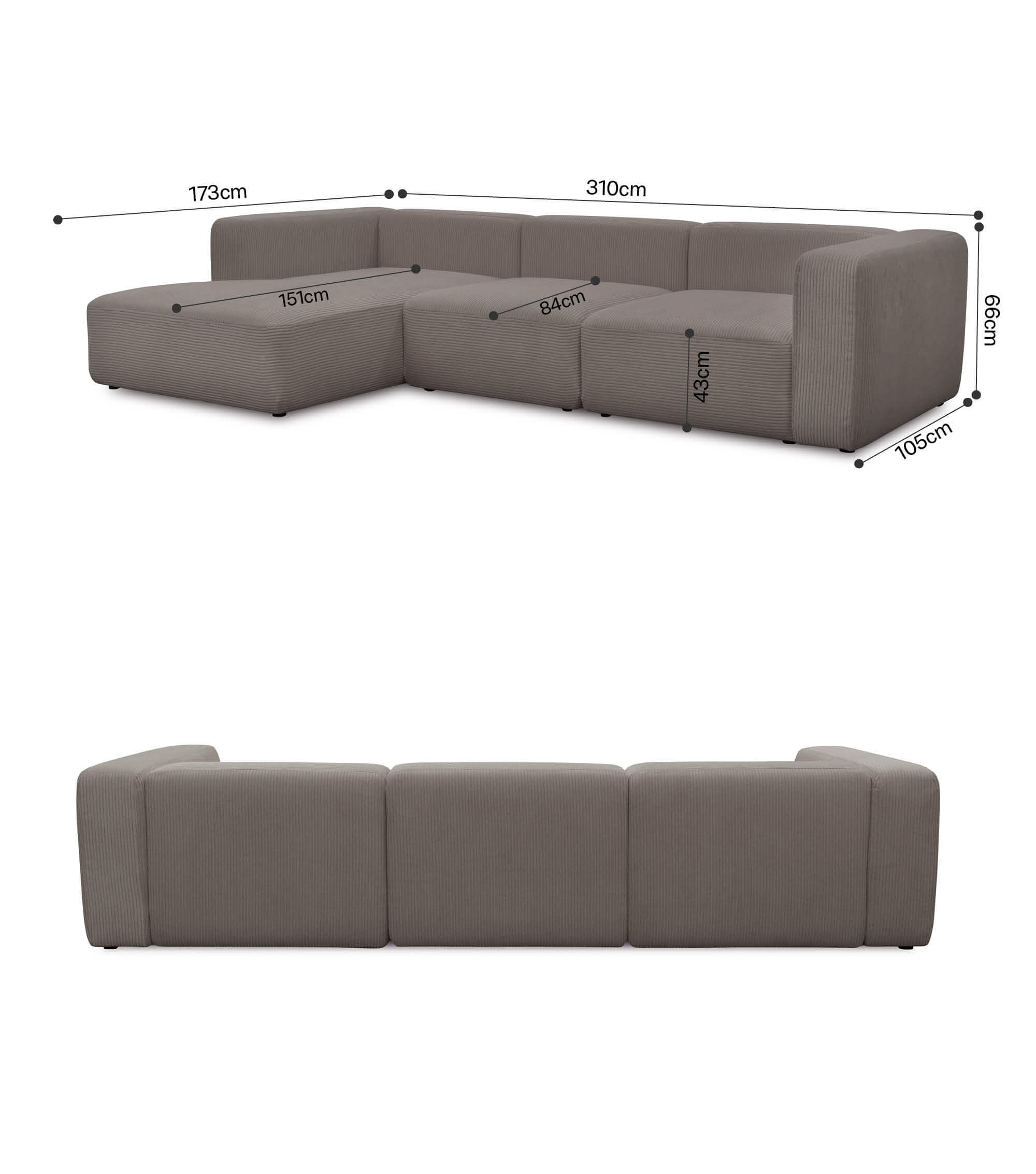 Ecksofa 4-Sitzer 'Cubo' (großes L) Ecksofa Cord Eckcouch Bigsofa 4-Sitzer Sofa 'Cubo'