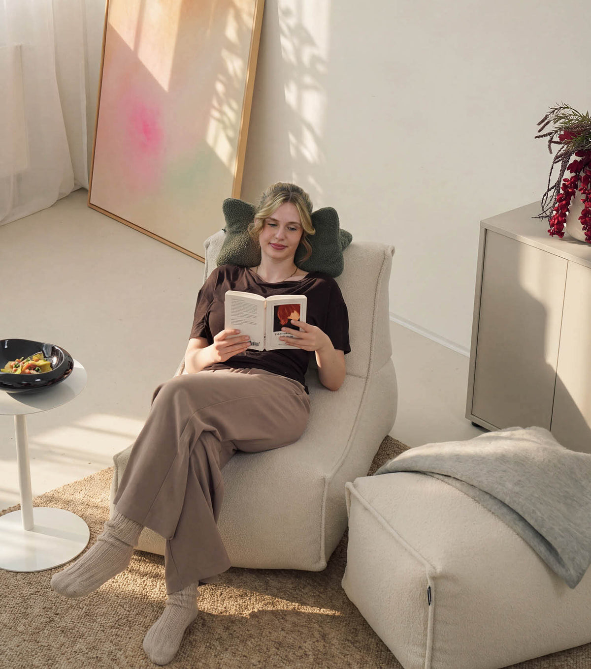 mokebo® 'Doze' Bouclé pouf géant fauteuil relax fauteuil de lecture