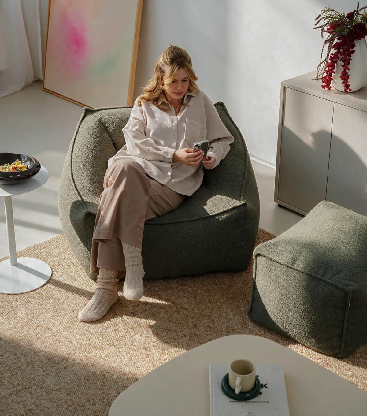 'Snug' Bouclé pouf géant fauteuil fauteuil de lecture