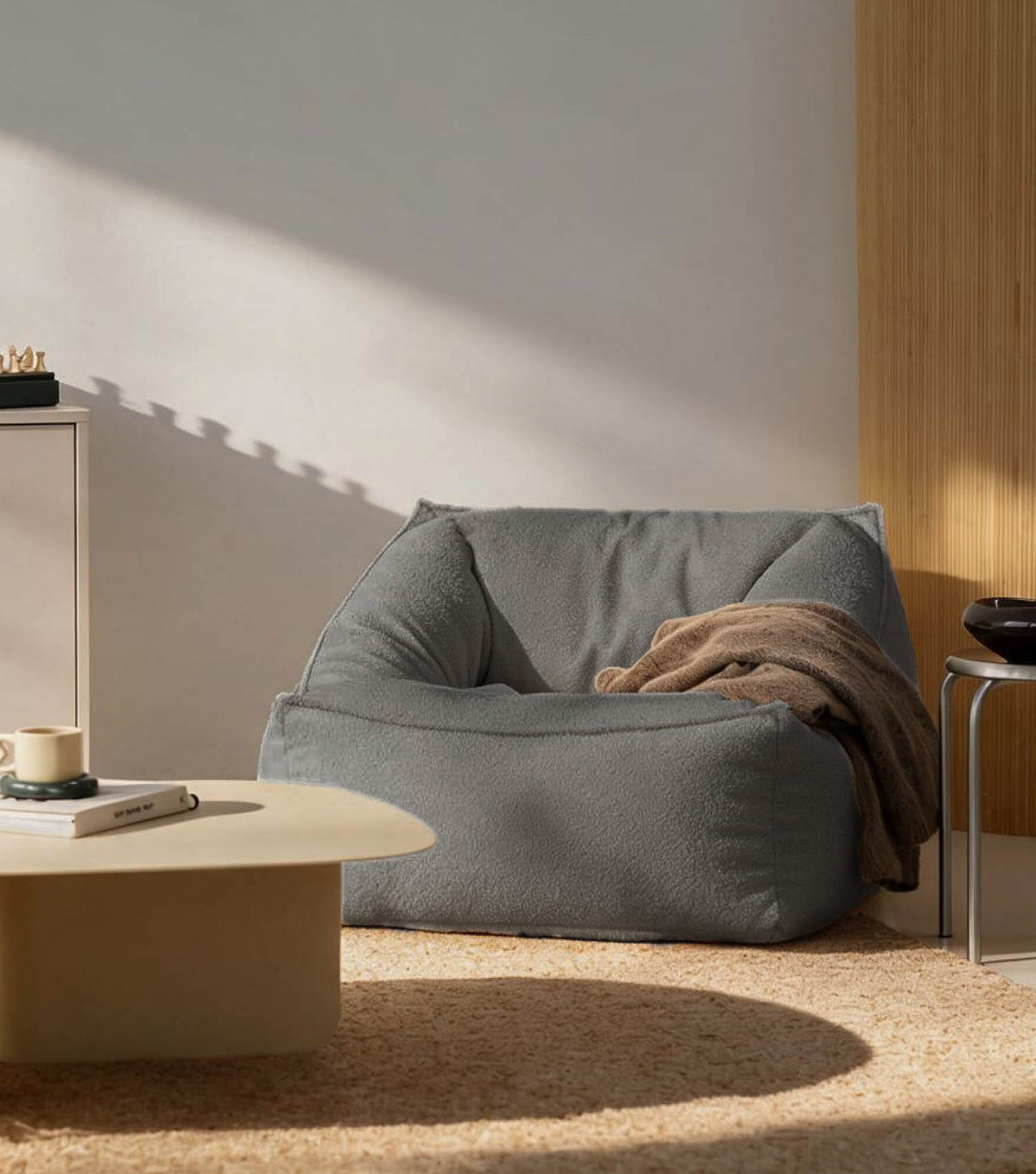 'Snug' pouf géant en Bouclé, fauteuil avec accoudoirs, fauteuil de lecture