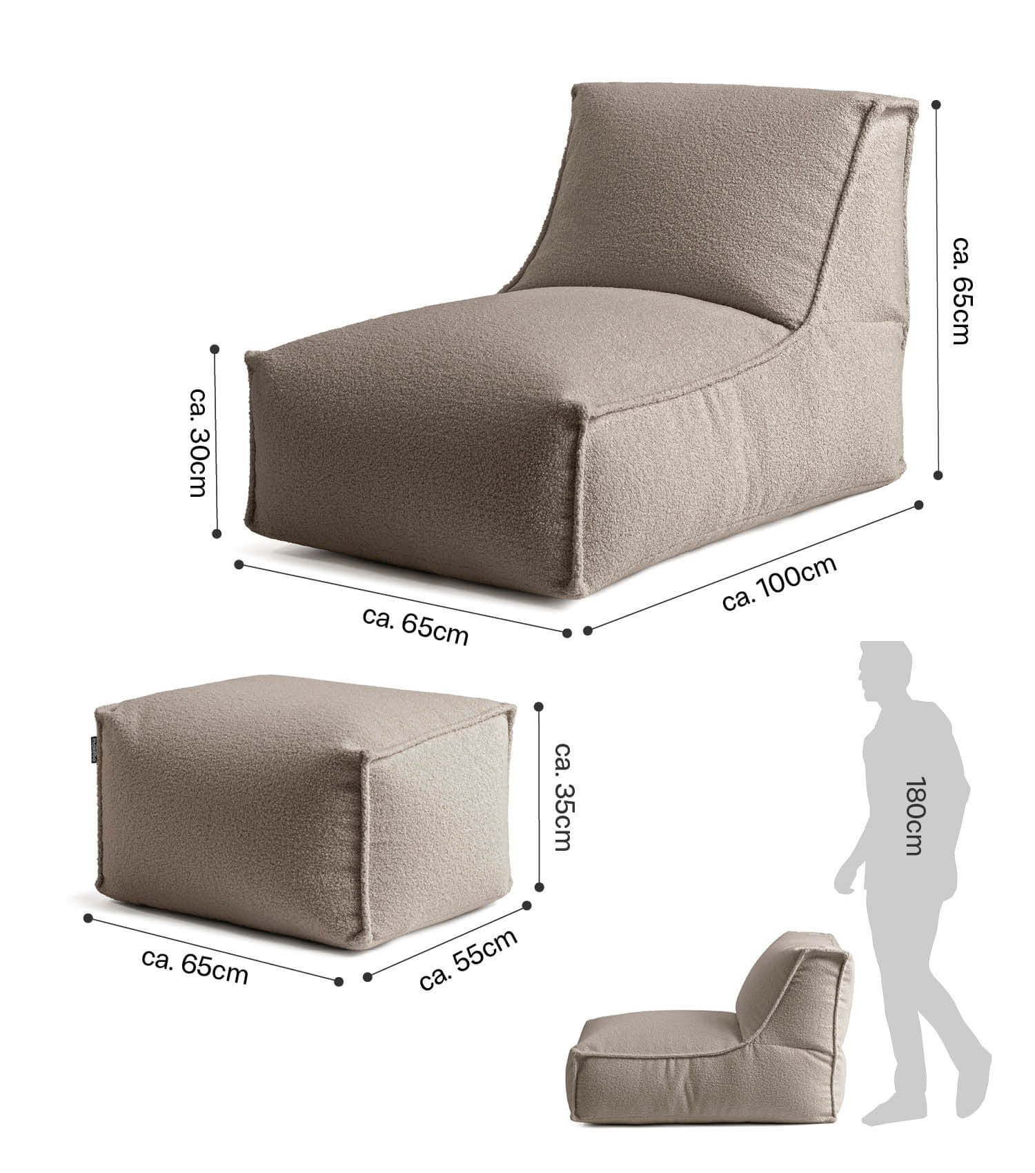 mokebo® 'Doze' Bouclé Sitzsack Bean Bag Relaxsessel Lesesessel