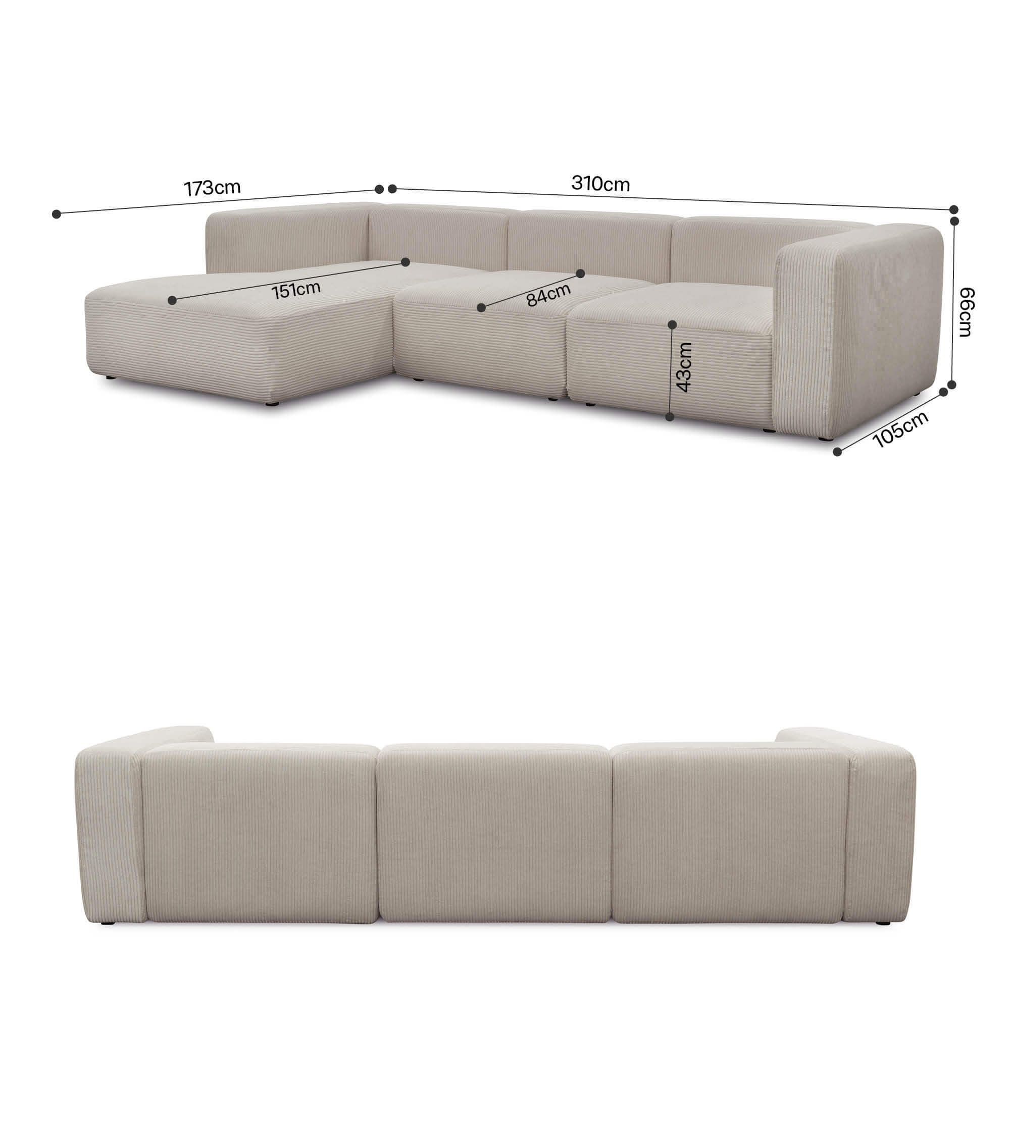 Ecksofa 4-Sitzer 'Cubo' (großes L) Ecksofa Cord Eckcouch Bigsofa 4-Sitzer Sofa 'Cubo'