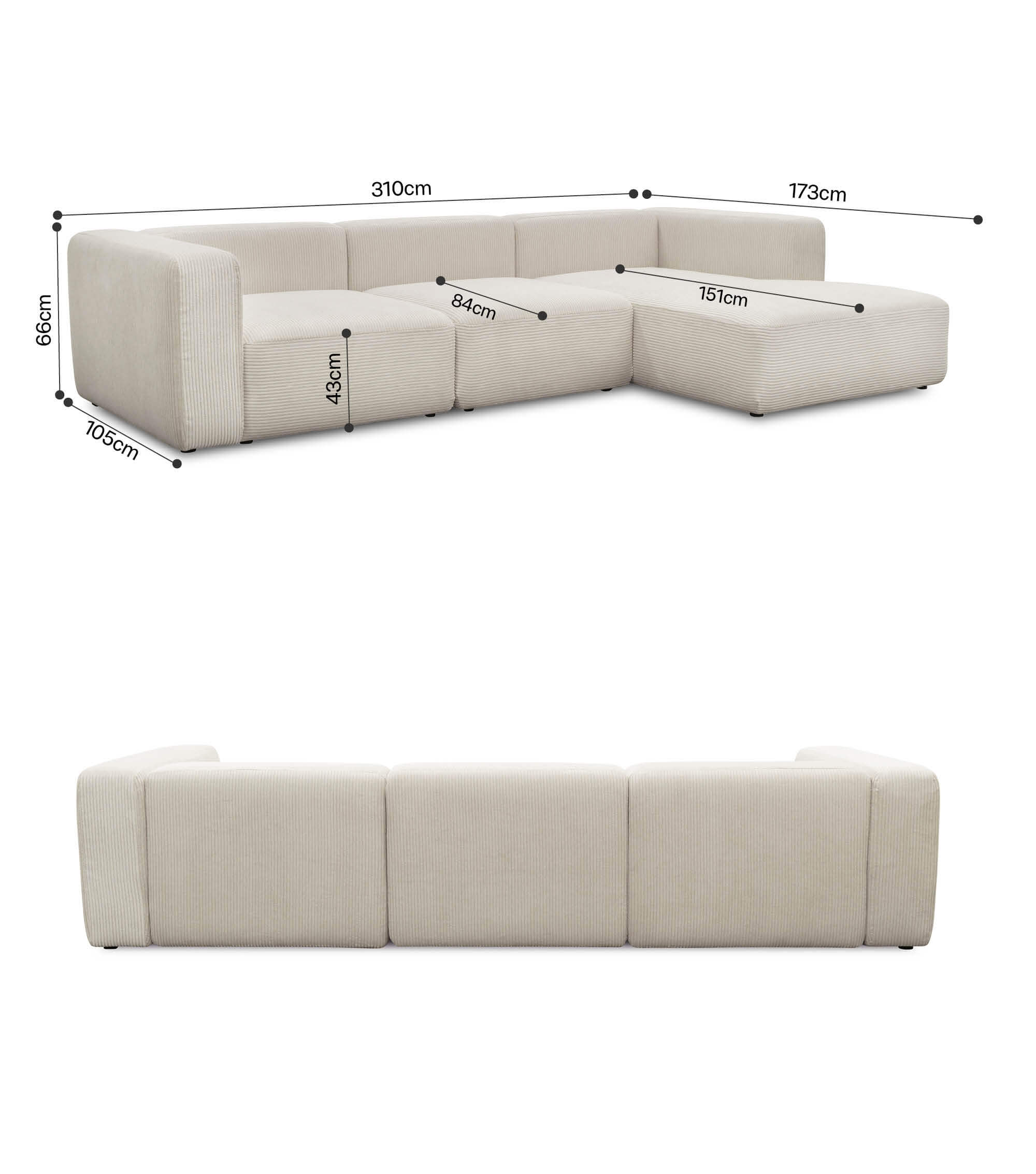 Ecksofa 4-Sitzer 'Cubo' (großes L) Ecksofa Cord Eckcouch Bigsofa 4-Sitzer Sofa 'Cubo'
