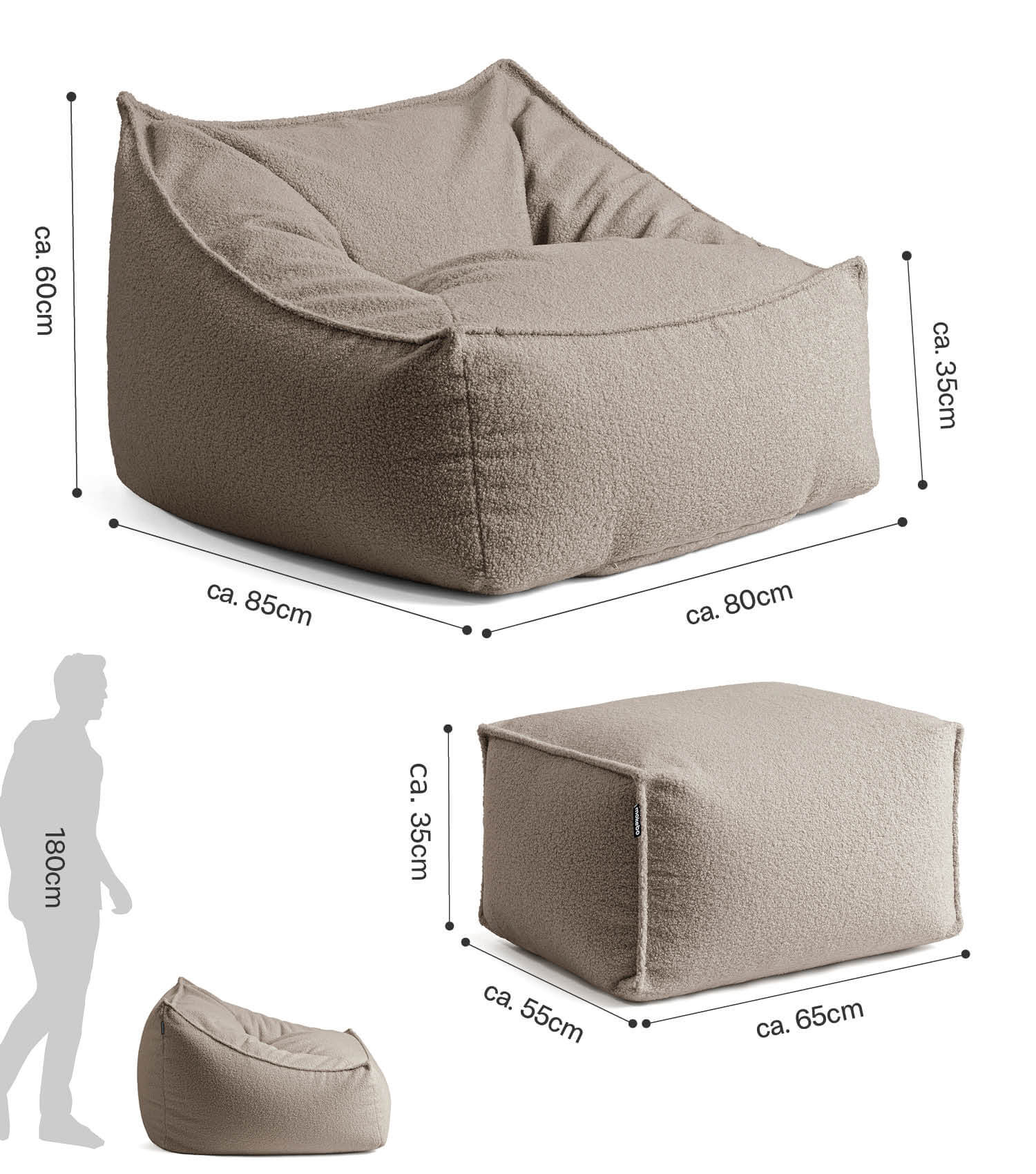 'Snug' Bouclé Sitzsack Armlehnensessel Lesesessel