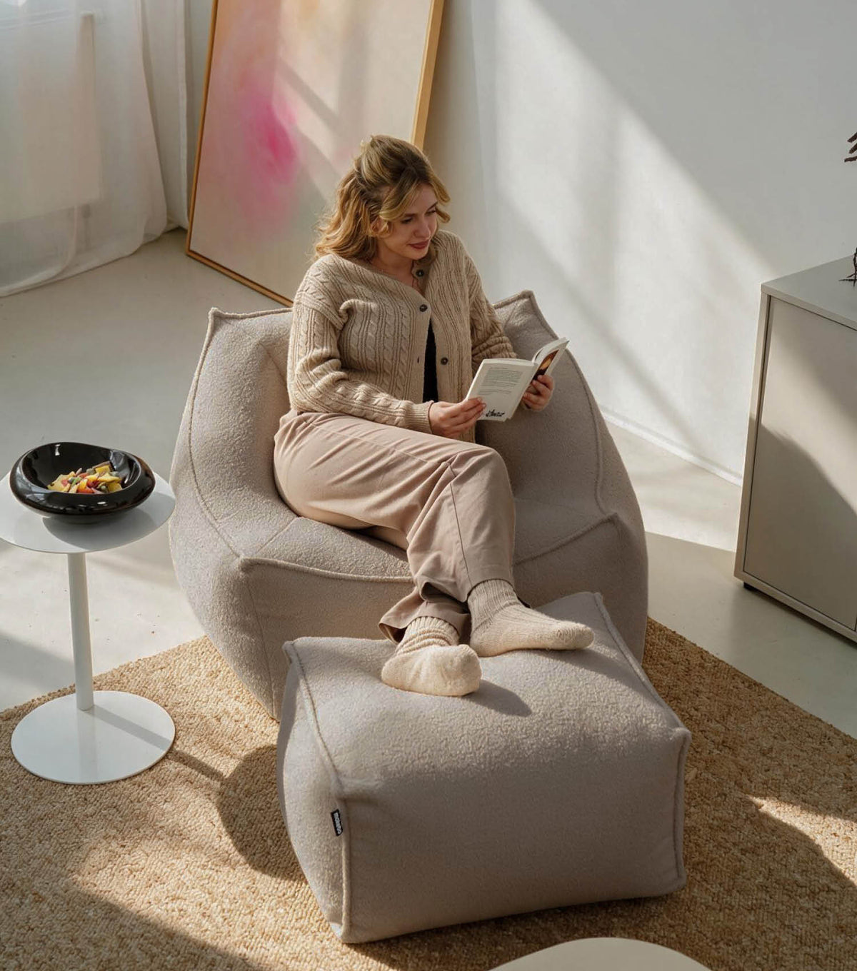 'Snug' Bouclé pouf géant fauteuil fauteuil de lecture