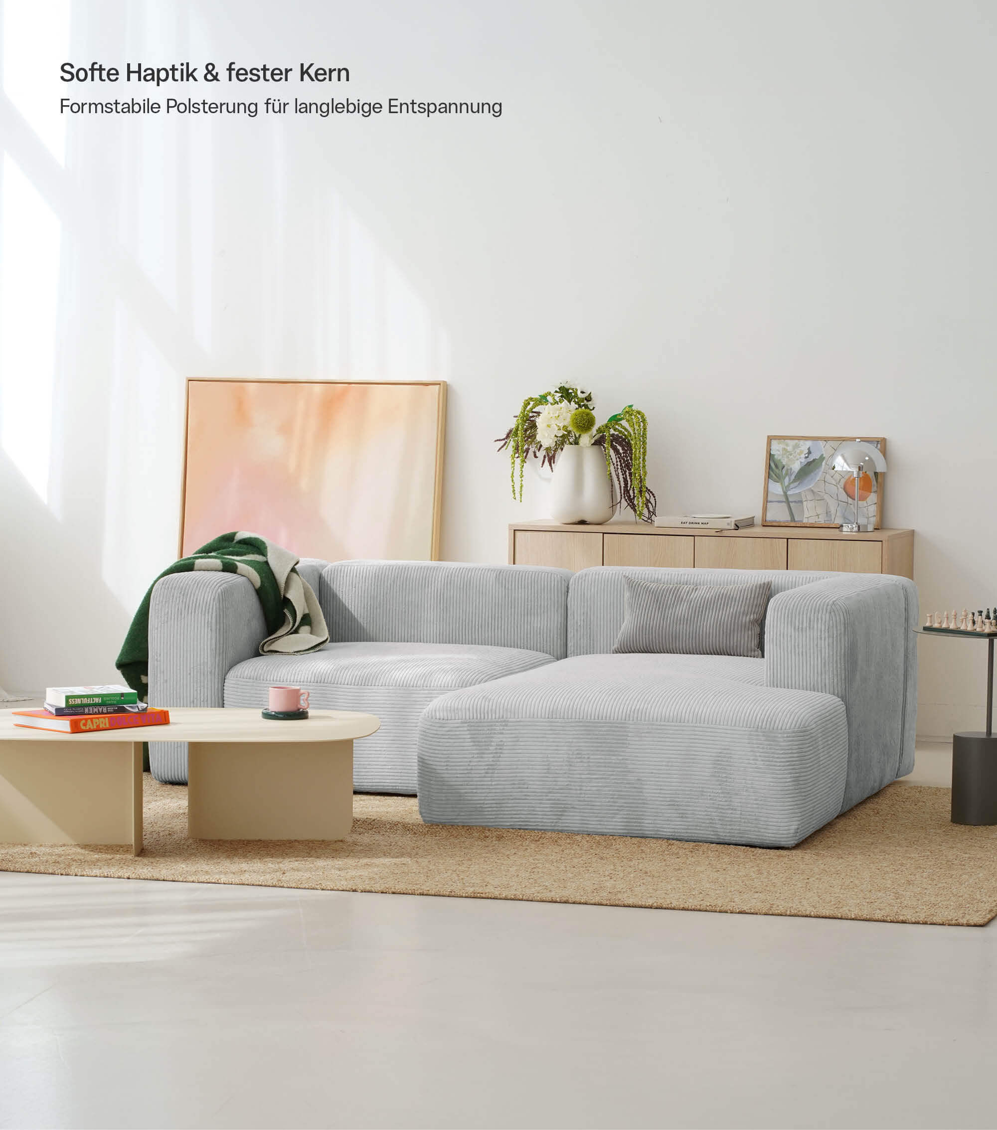 Ecksofa 3-Sitzer 'Cubo' (kleines L) Ecksofa Cord Eckcouch 3-Sitzer Sofa Modulsofa 'Cubo'