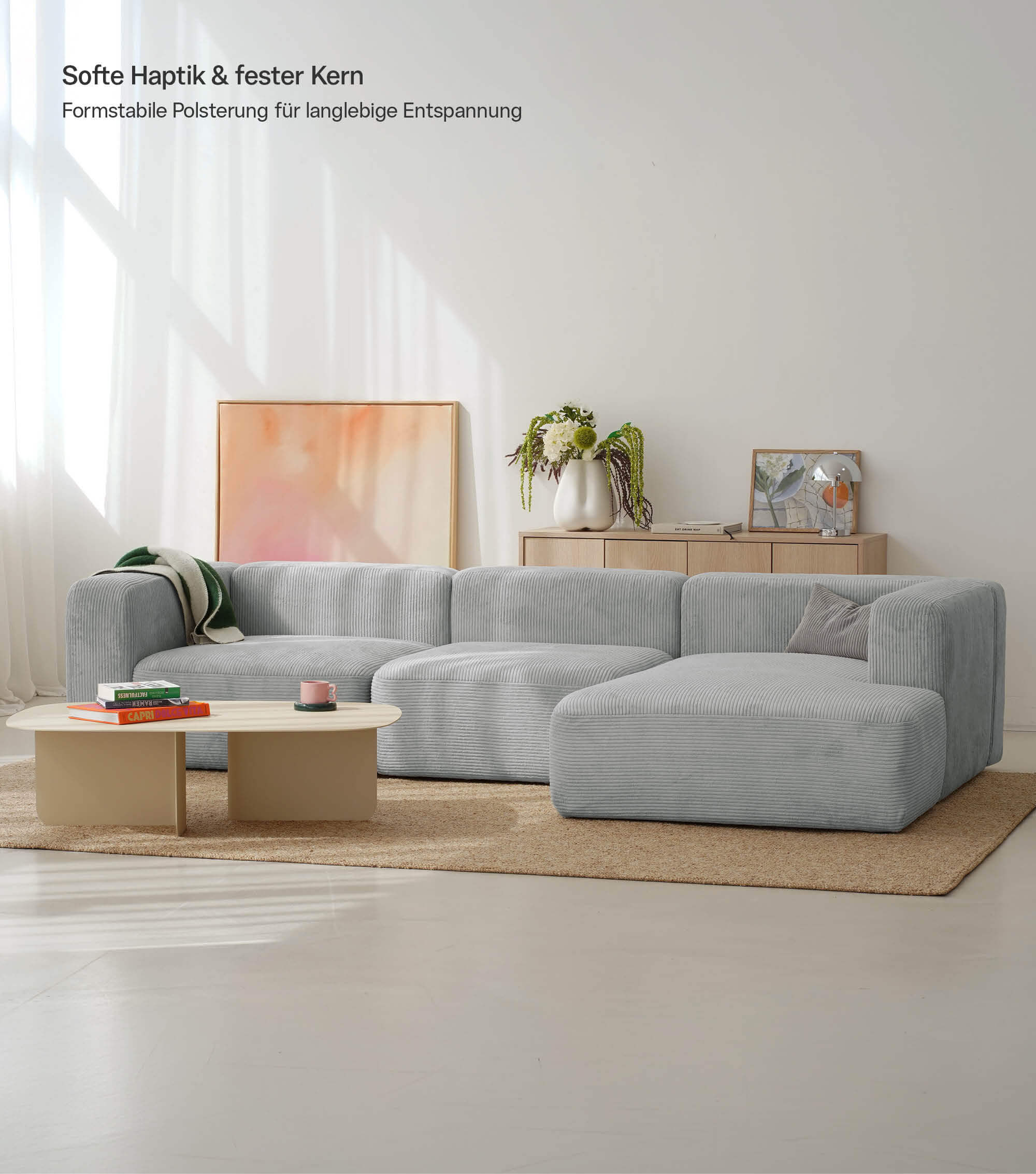 Ecksofa 4-Sitzer 'Cubo' (großes L) Ecksofa Cord Eckcouch Bigsofa 4-Sitzer Sofa 'Cubo'
