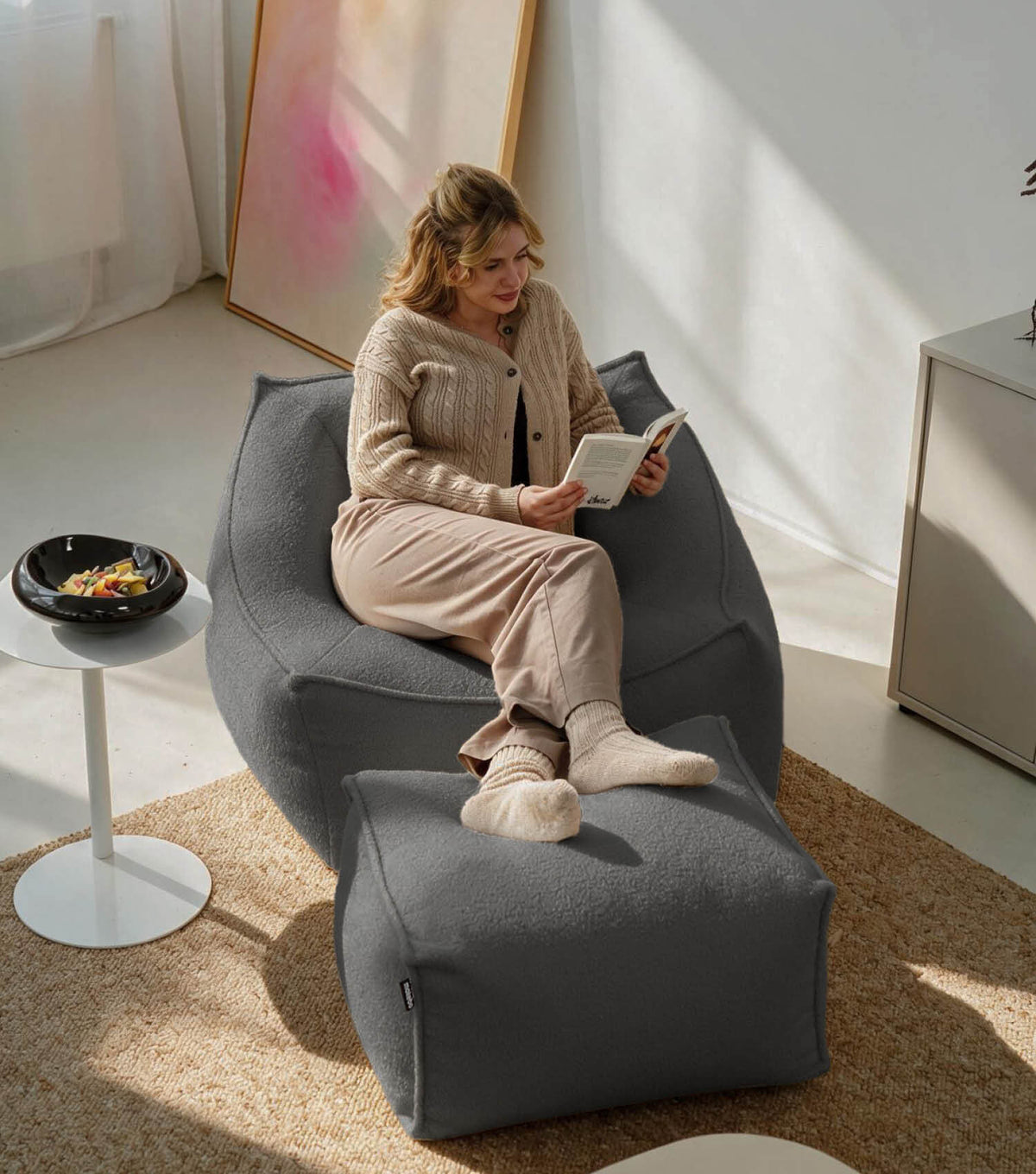 'Snug' Bouclé pouf géant fauteuil fauteuil de lecture