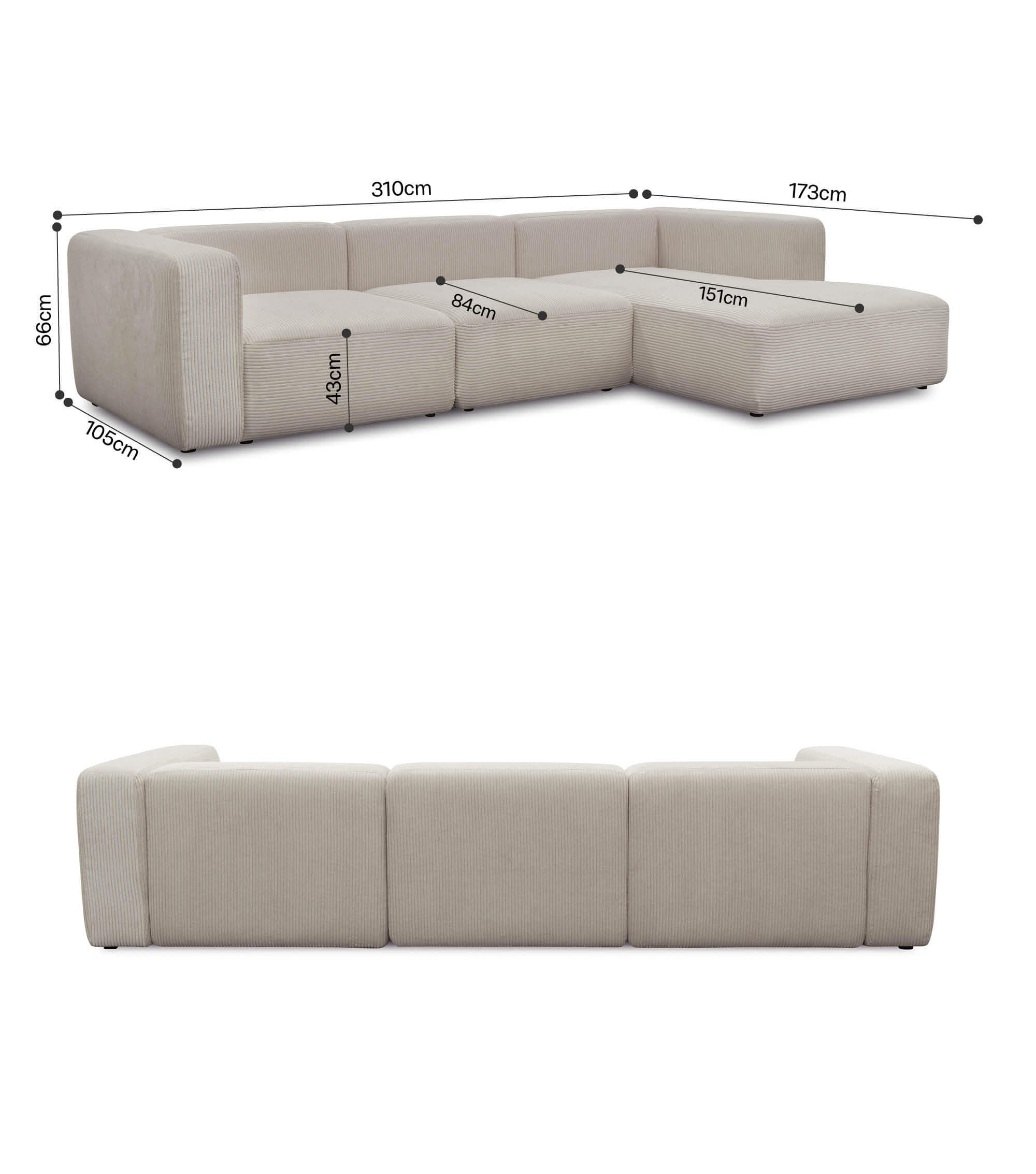 Ecksofa 4-Sitzer 'Cubo' (großes L) Ecksofa Cord Eckcouch Bigsofa 4-Sitzer Sofa 'Cubo'