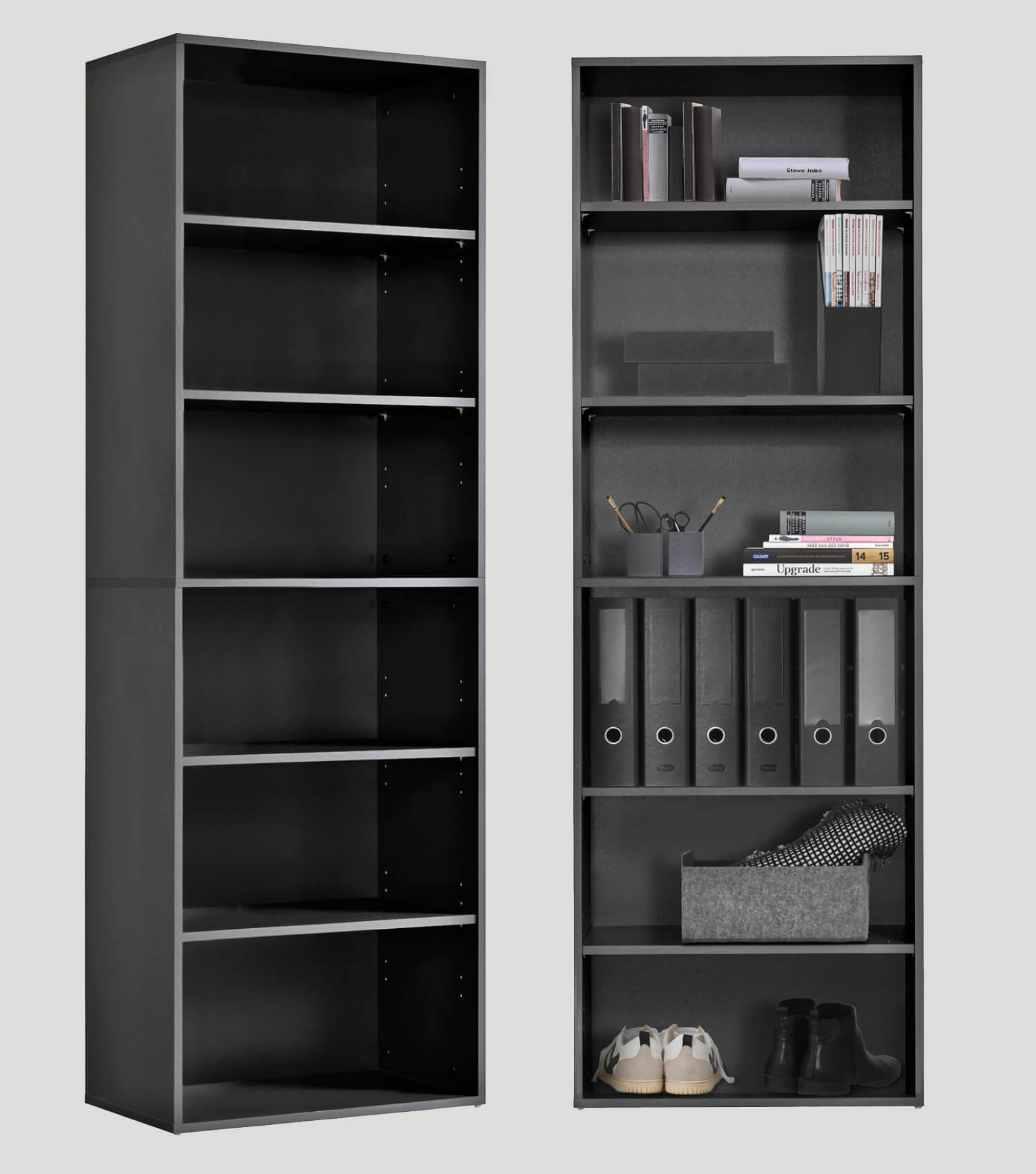 Hohes Regal Schuhregal aus Holz ‘Der Bücherwurm’ Aktenregal Wand