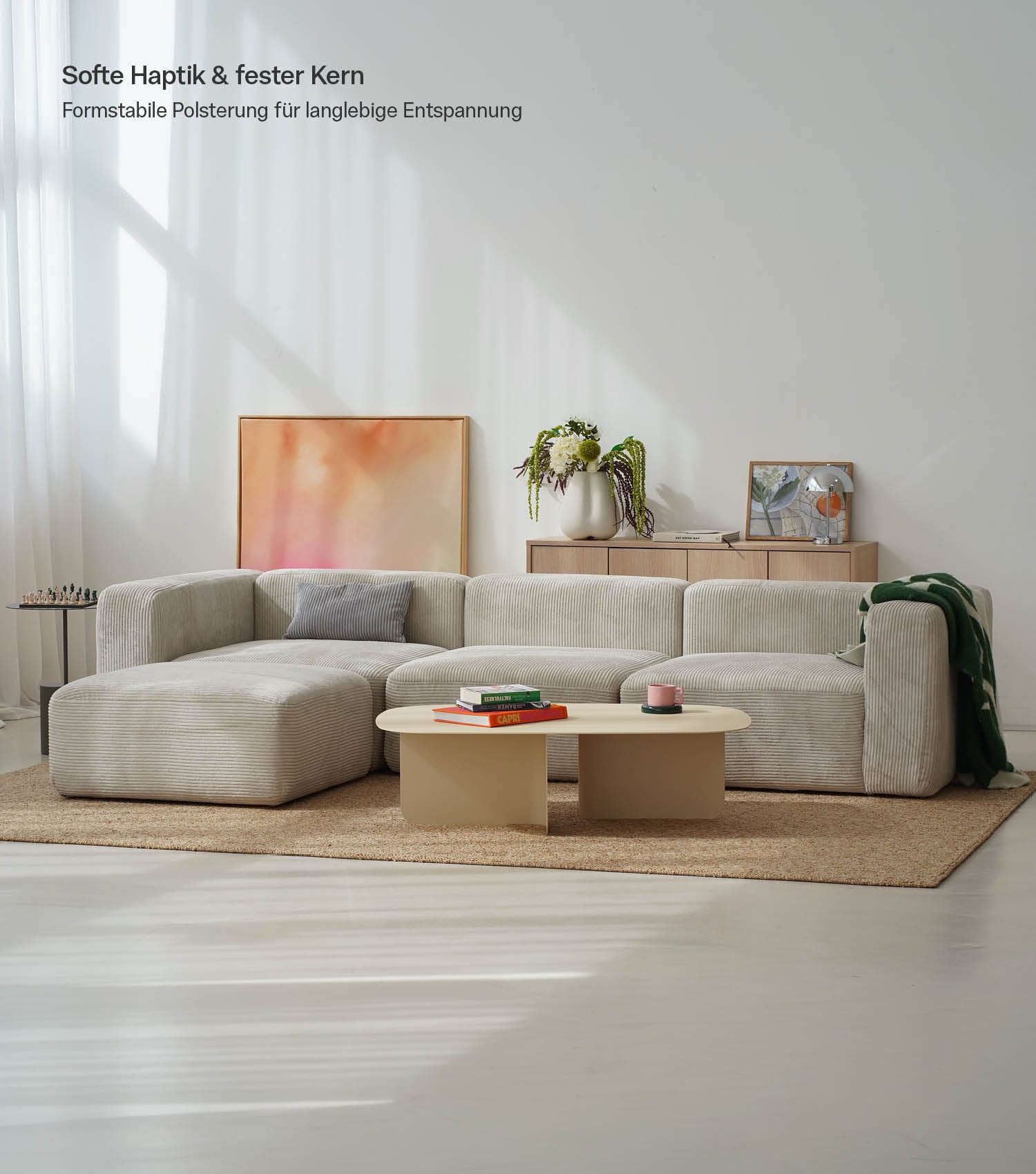 4-Sitzer Sofa mit Hocker 'Cubo' Sofa mit Hocker Bigsofa 4-Sitzer Cord Sofa 'Cubo'