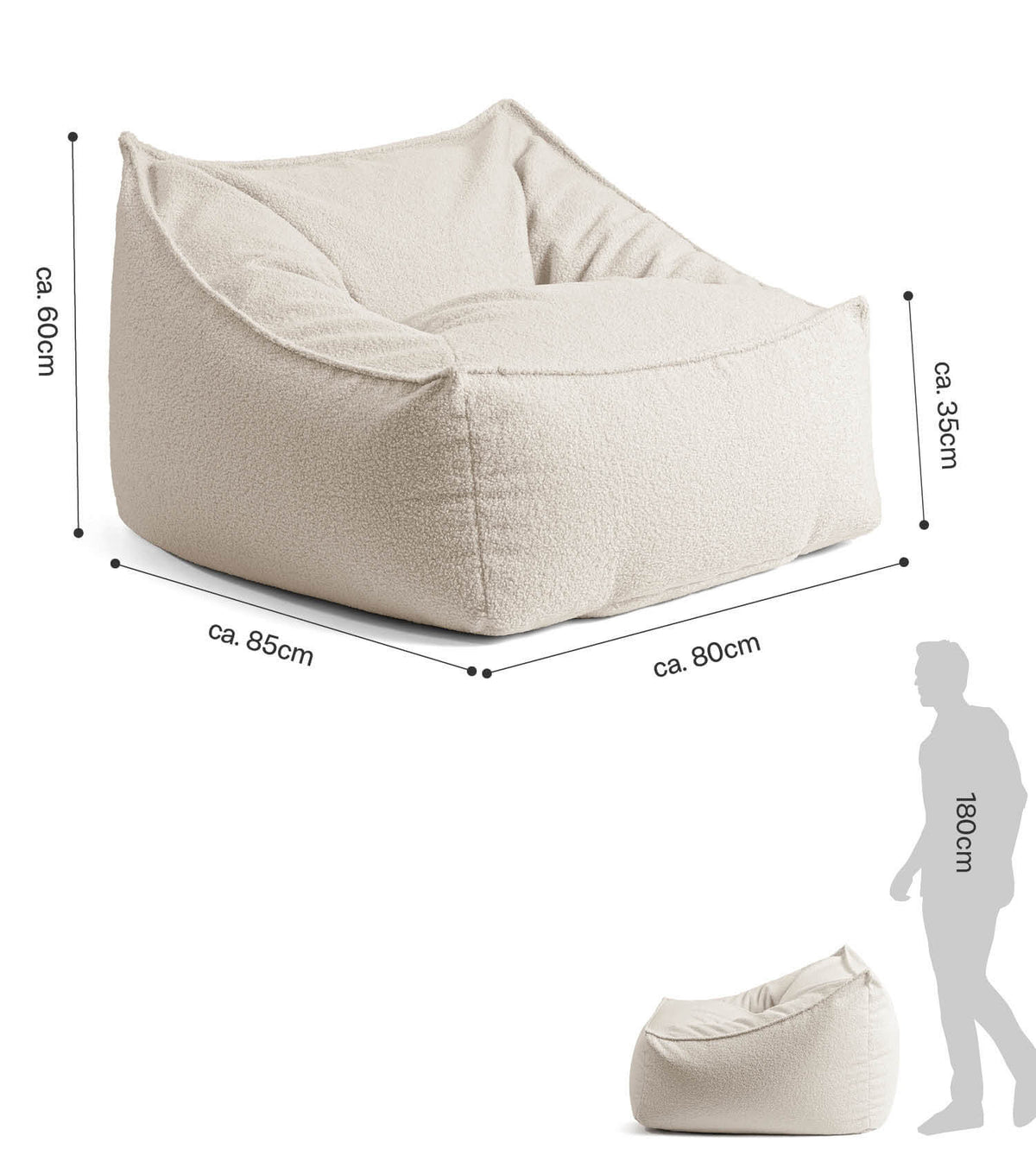 'Snug' Bouclé bean bag armchair reading chair