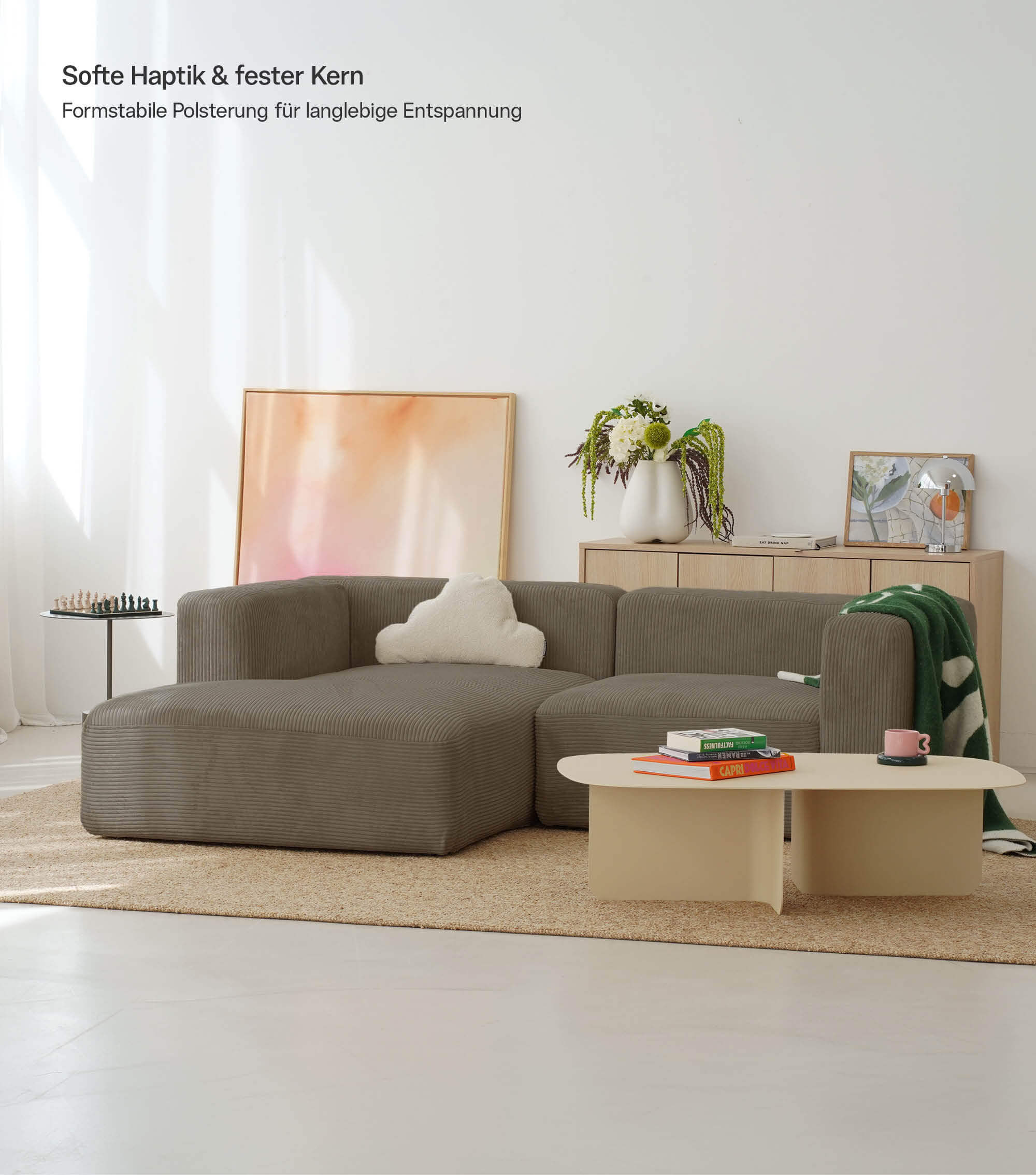 Ecksofa 3-Sitzer 'Cubo' (kleines L) Ecksofa Cord Eckcouch 3-Sitzer Sofa Modulsofa 'Cubo'