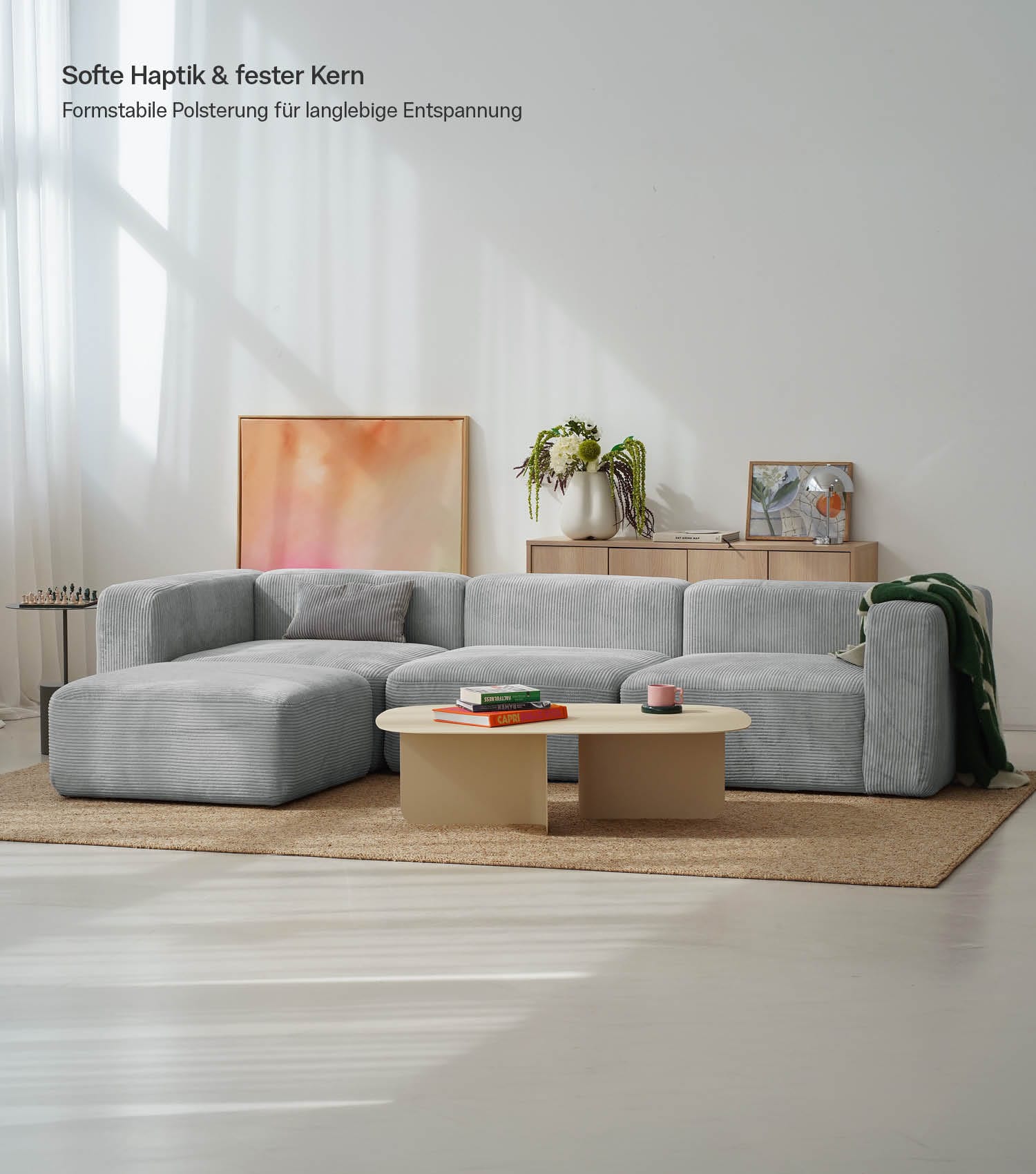 4-Sitzer Sofa mit Hocker 'Cubo' Sofa mit Hocker Bigsofa 4-Sitzer Cord Sofa 'Cubo'