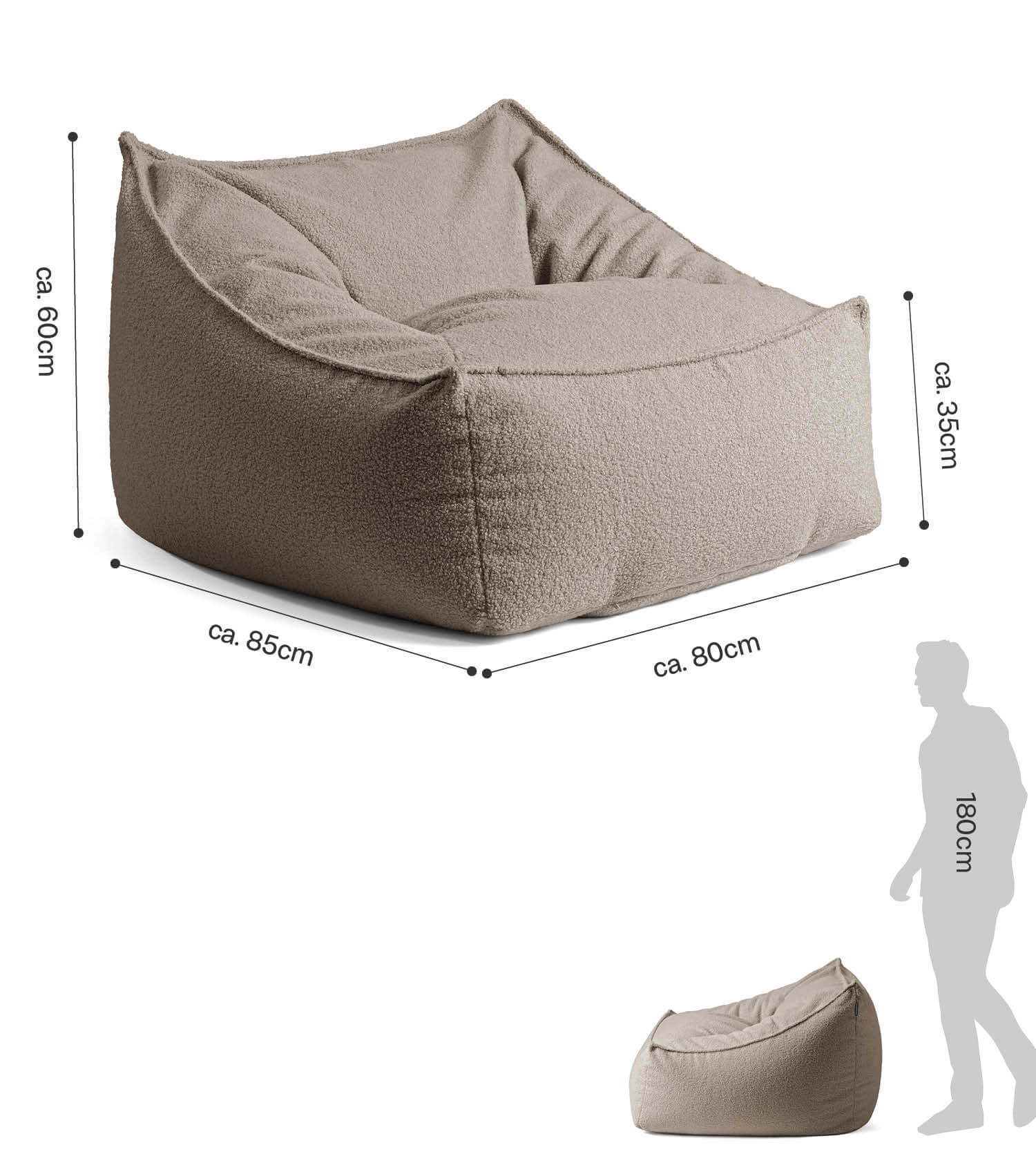 'Snug' Bouclé Sitzsack Armlehnensessel Lesesessel