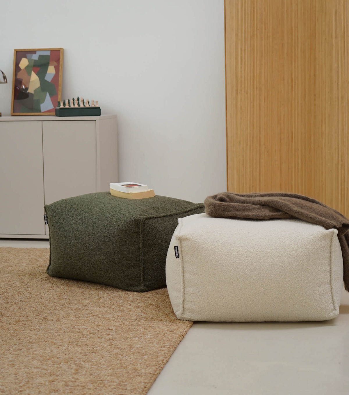 mokebo® 'Block' Bouclé poef hocker voetenbankje vloerkussen