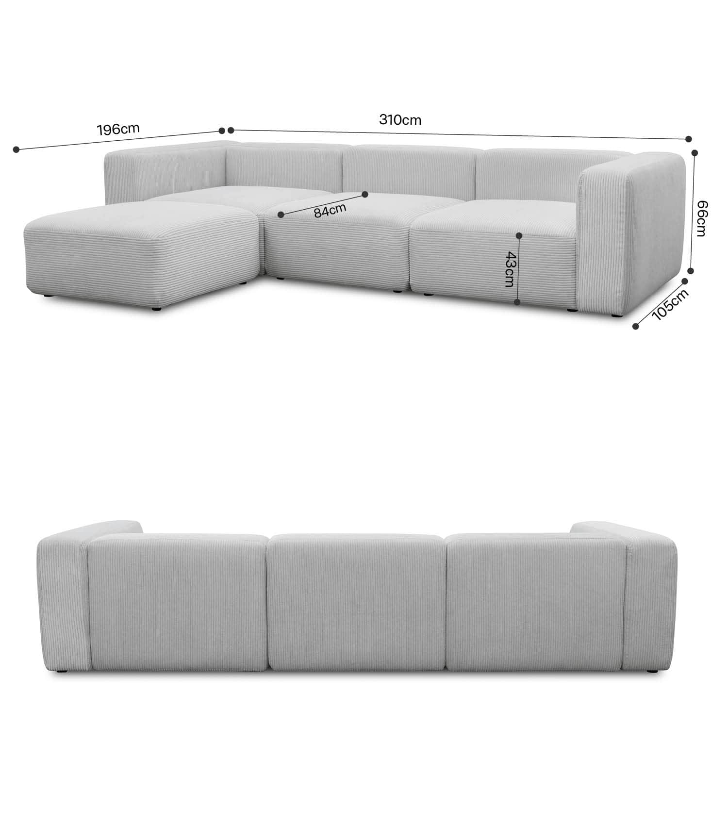 4-Sitzer Sofa mit Hocker 'Cubo' Sofa mit Hocker Bigsofa 4-Sitzer Cord Sofa 'Cubo'
