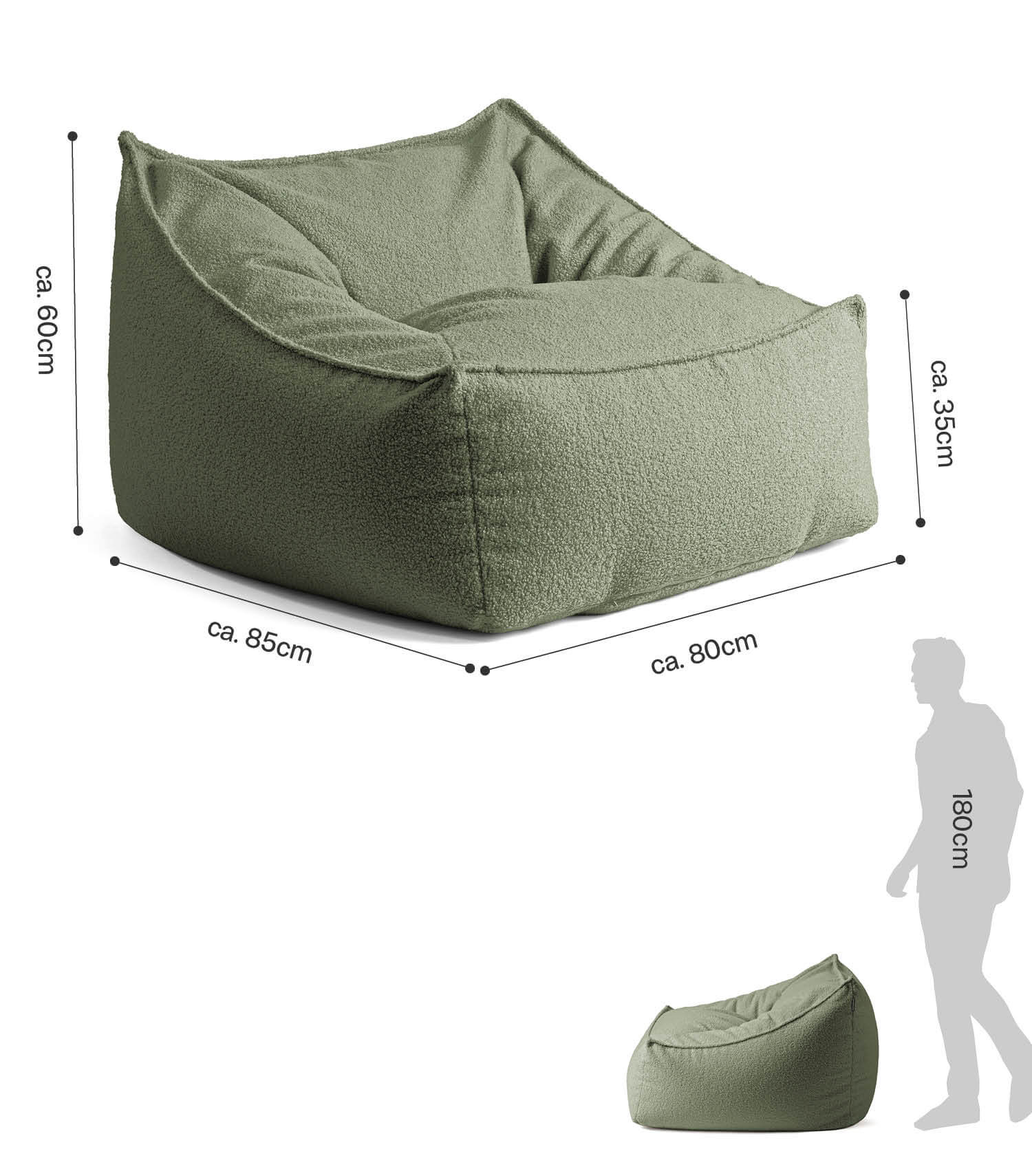 'Snug' Bouclé Sitzsack Armlehnensessel Lesesessel