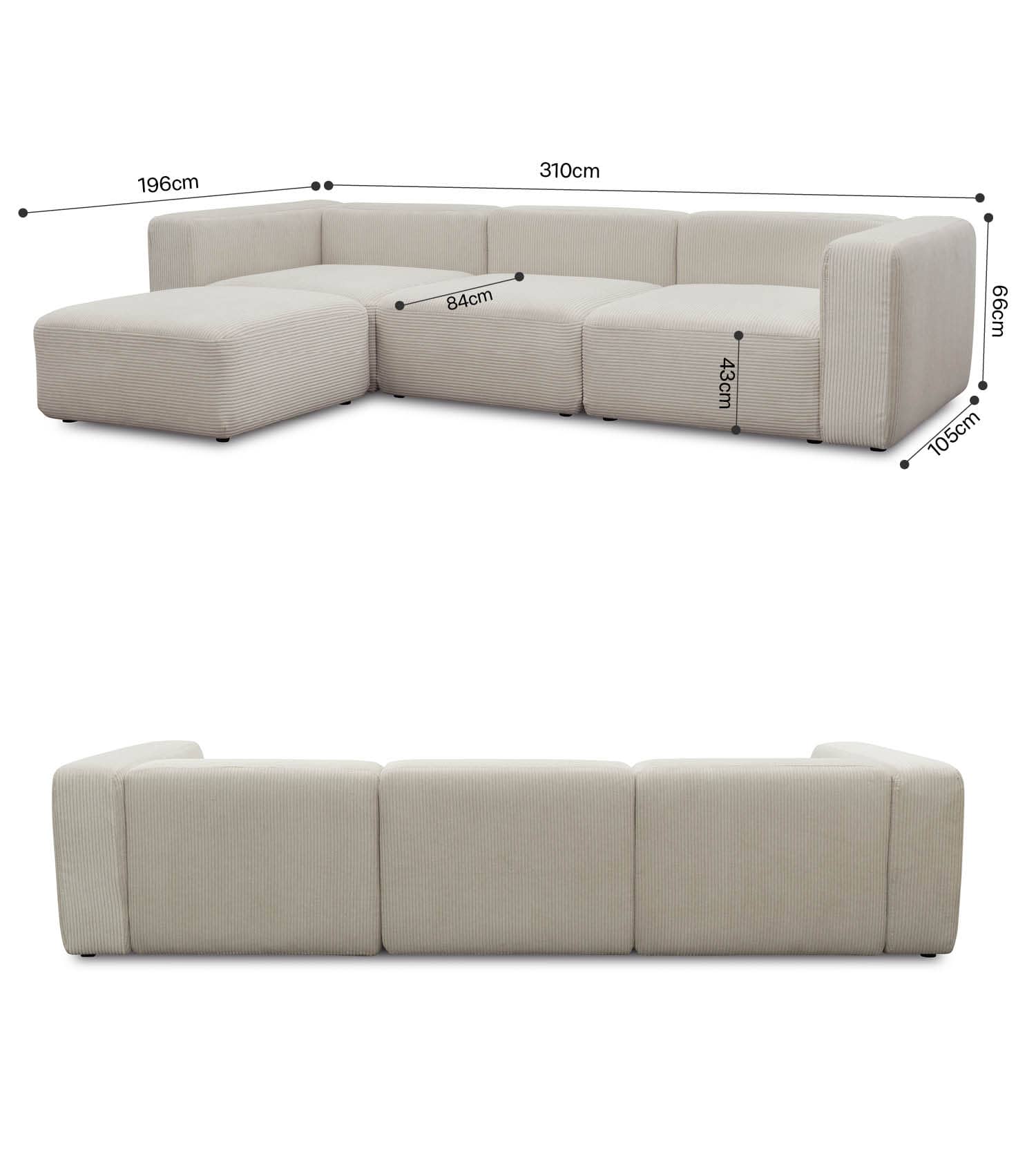 4-Sitzer Sofa mit Hocker 'Cubo' Sofa mit Hocker Bigsofa 4-Sitzer Cord Sofa 'Cubo'