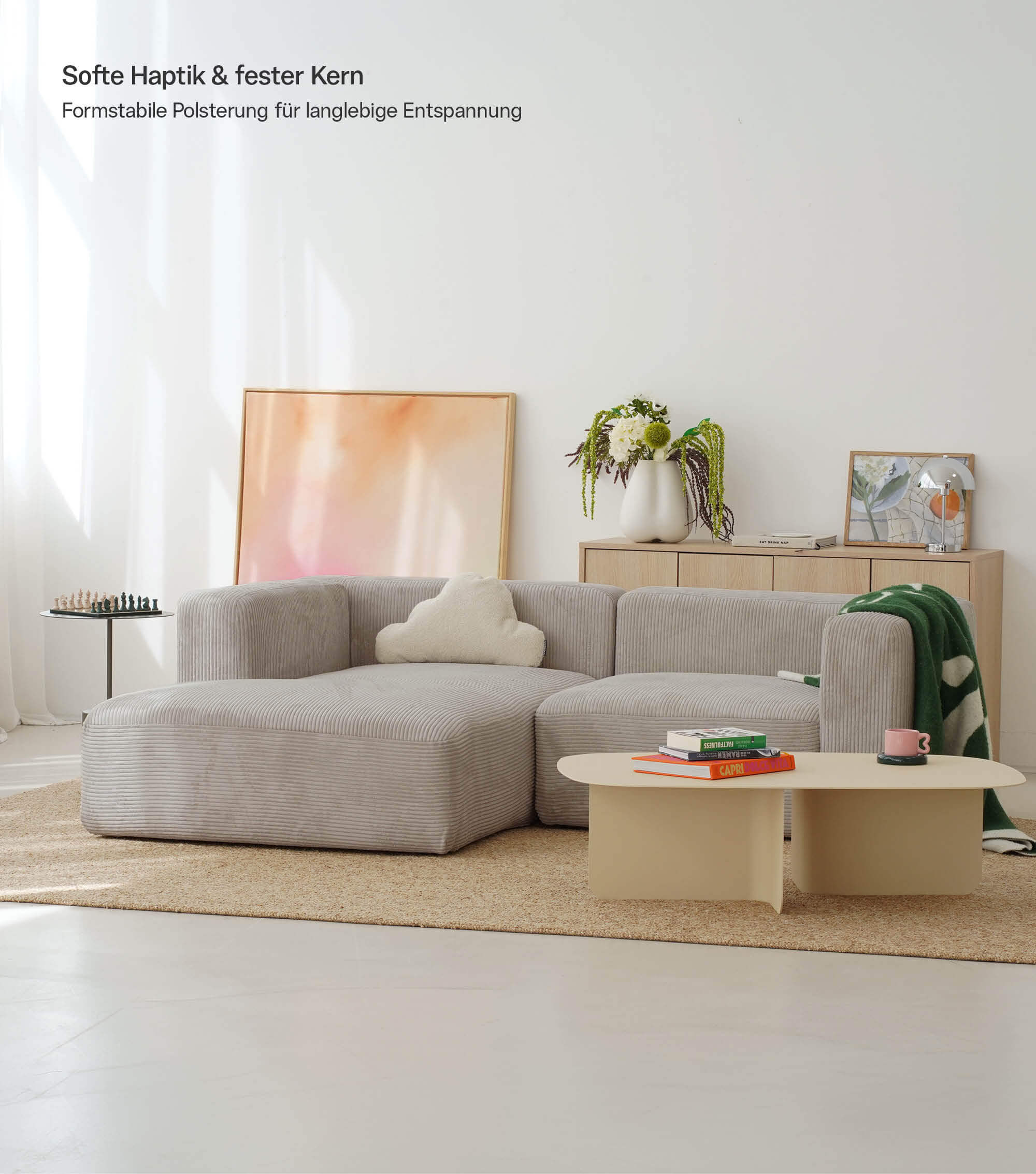 Ecksofa 3-Sitzer 'Cubo' (kleines L) Ecksofa Cord Eckcouch 3-Sitzer Sofa Modulsofa 'Cubo'