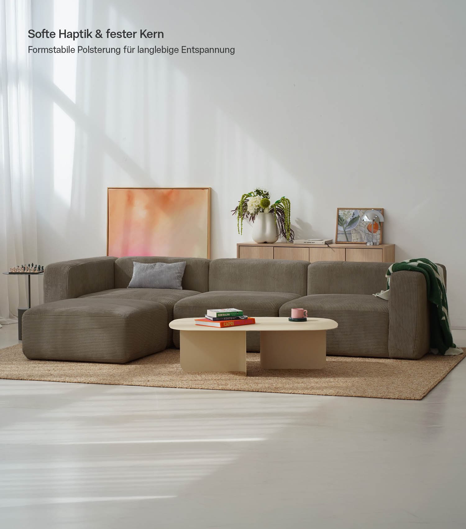 4-Sitzer Sofa mit Hocker 'Cubo' Sofa mit Hocker Bigsofa 4-Sitzer Cord Sofa 'Cubo'
