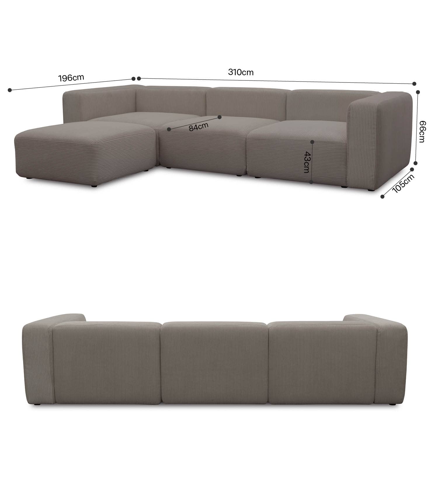 4-Sitzer Sofa mit Hocker 'Cubo' Sofa mit Hocker Bigsofa 4-Sitzer Cord Sofa 'Cubo'