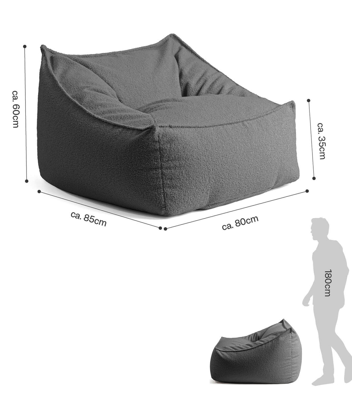 'Snug' Bouclé bean bag armchair reading chair