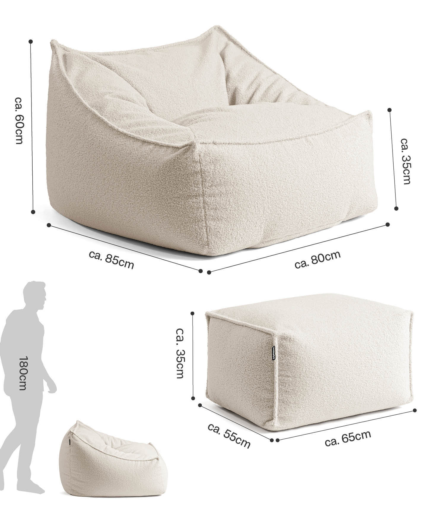 'Snug' Bouclé Sitzsack Armlehnensessel Lesesessel