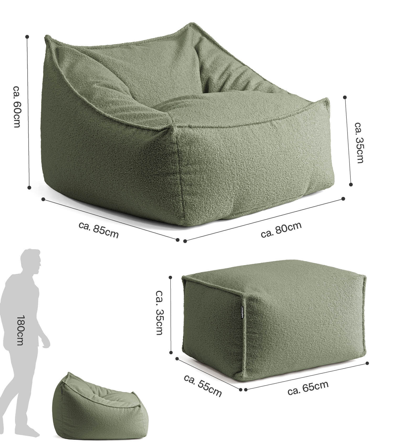 'Snug' Bouclé Sitzsack Armlehnensessel Lesesessel