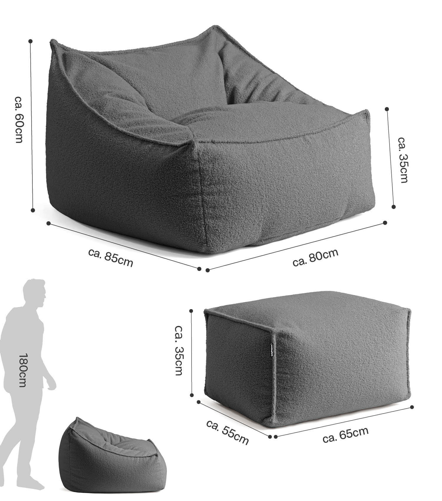 'Snug' Bouclé Sitzsack Armlehnensessel Lesesessel