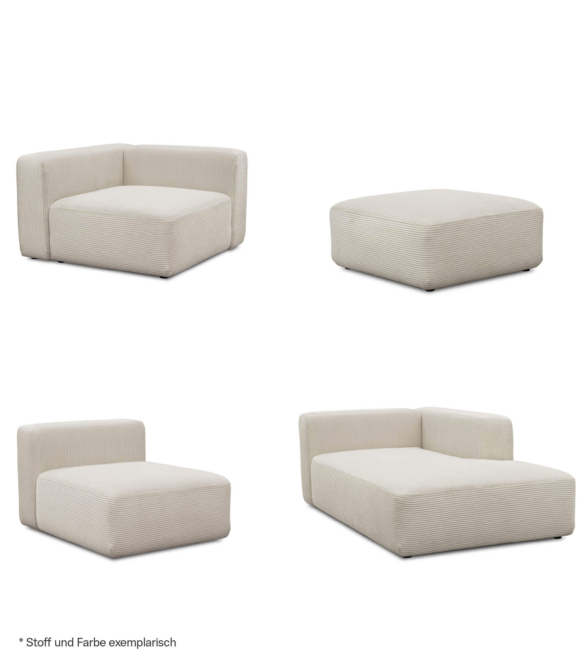 Ecksofa 3-Sitzer 'Cubo' (kleines L) Ecksofa Cord Eckcouch 3-Sitzer Sofa Modulsofa 'Cubo'