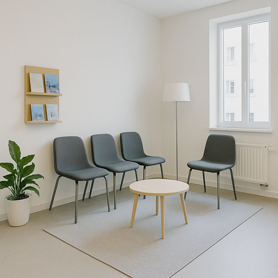 Arztpraxis Wartezimmer graue Stühle 