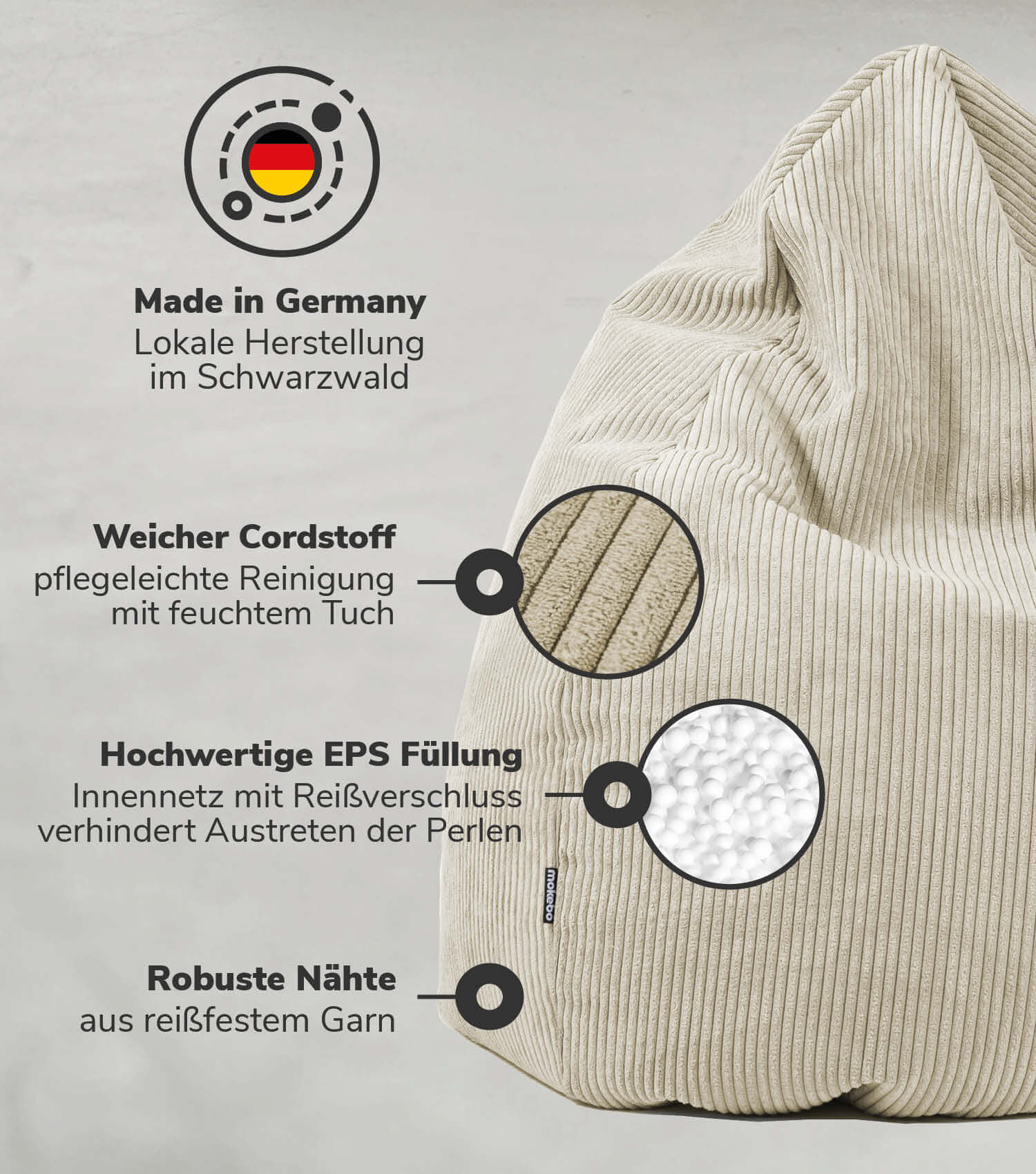 Sitzsack Bean Bag Sitzkissen Cord Bodenkissen BeanBag Sitzsack Kinder
