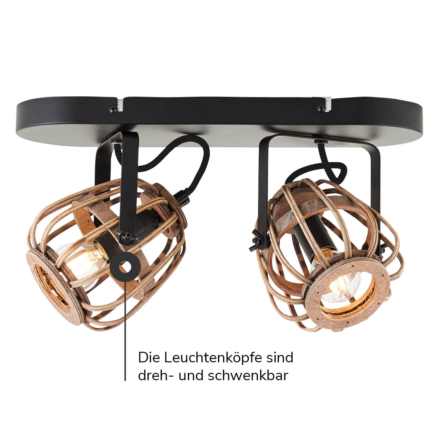 Deckenlampe Boho Style Rattan 'Die Natürliche' dimmbarer Deckenstrahler 